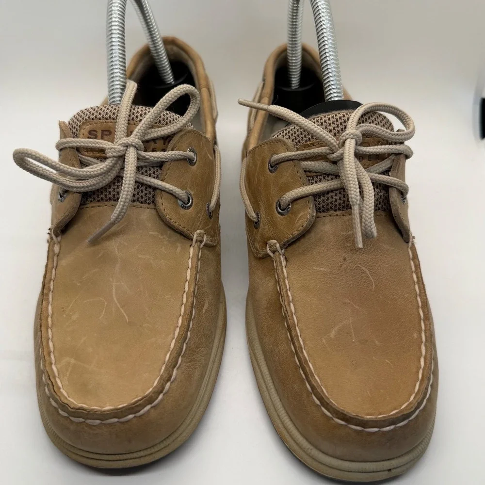 Sperry Top-Sider Bluefish Womens 7.5 M Tan Leather Mesh Boat Shoes 9774829